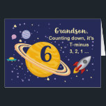 Grandson 6th Birthday Planets in Outer Space<br><div class="desc">Turning 6 is out of this world,  especially when it is your grandson! Rocket ship,  planets and stars fill in the front of the card with the message as you count down to say Happy Birthday!</div>