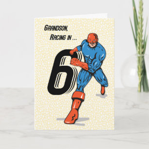 Grandson 6th Birthday Superhero Card