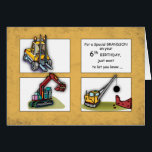 Grandson 6th Birthday Trucks Cards<br><div class="desc">Construction trucks are working hard to send your grandson a happy 6th birthday! The background looks like it is dirty,  giving that work truck feel! Let him know you really dig him!</div>