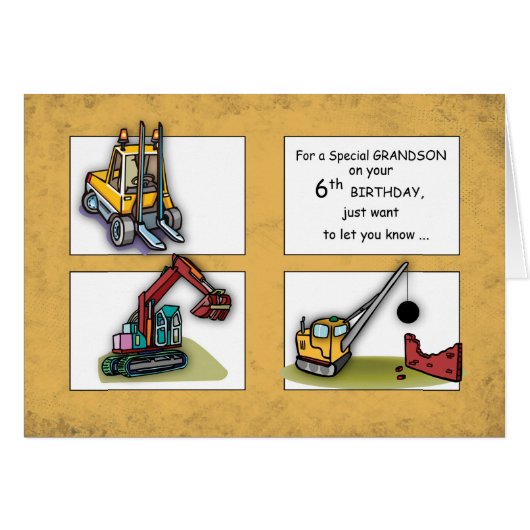 Grandson 6th Birthday Trucks Cards (Front Horizontal)