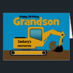 Grandson 6th Birthday Yellow Excavator Add Name<br><div class="desc">A fun sixth birthday card for a grandson who loves construction equipment and earth movers. It has a yellow digger on the front with an area on the cab where you can change the name of the construction company to your grandson's name. The number 6 is being scooped up in...</div>