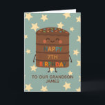 Grandson 7th Birthday Cute Custom Chocolate Cake Card<br><div class="desc">Celebrate your grandson's big day with this adorable 7th birthday card featuring a cute smiling choco cake character illustration, colorful sprinkles, and a cheerful “Happy Birthday” message. Set against a playful star background, this card is perfect for kids who love fun, silly, and sweet designs. Personalize it with the child’s...</div>