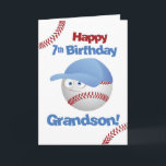 Grandson 7th Birthday Funny Baseball Face Card<br><div class="desc">Funny card to send to your grandson on his 7th birthday. He will enjoy the baseball as the head,  wearing a hat with google eyes. Let him know what a hit he is with you!</div>