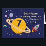Grandson 7th Birthday Planets in Outer Space<br><div class="desc">Turning 7 is out of this world,  especially when it is your grandson! Rocket ship,  planets and stars fill in the front of the card with the message as you count down to say Happy Birthday!</div>