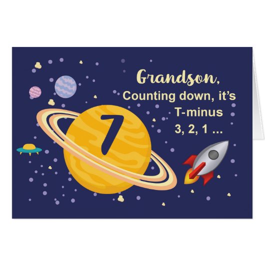Grandson 7th Birthday Planets in Outer Space Cards (Front Horizontal)