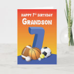 Grandson 7th Birthday Sports Balls Card<br><div class="desc">Send a bouncing birthday greeting to your grandson with this card that has assorted sports balls on the front and a fun message on the inside. Happy 7th birthday to him!</div>