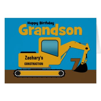 Grandson 7th Birthday Yellow Excavator Add Name by PamJArts at Zazzle