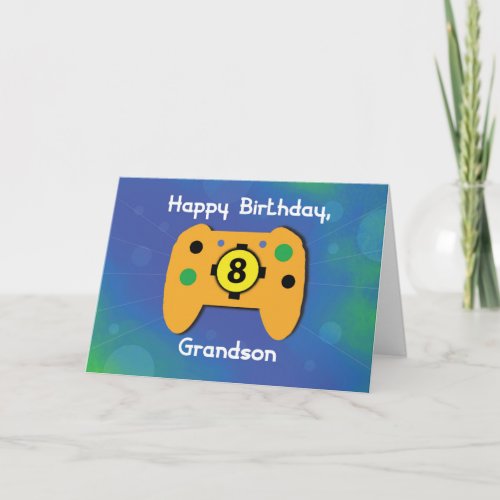 Grandson 8 Year Old Birthday Gamer Controller Card