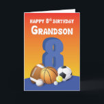 Grandson 8th Birthday Sports Balls Card<br><div class="desc">No matter what sport is enjoyed,  this brightly colored card will be sure to be a hit. Celebrate your grandson’s 8th birthday with this sports oriented card. A large 8 is centered with a variety of balls around.</div>