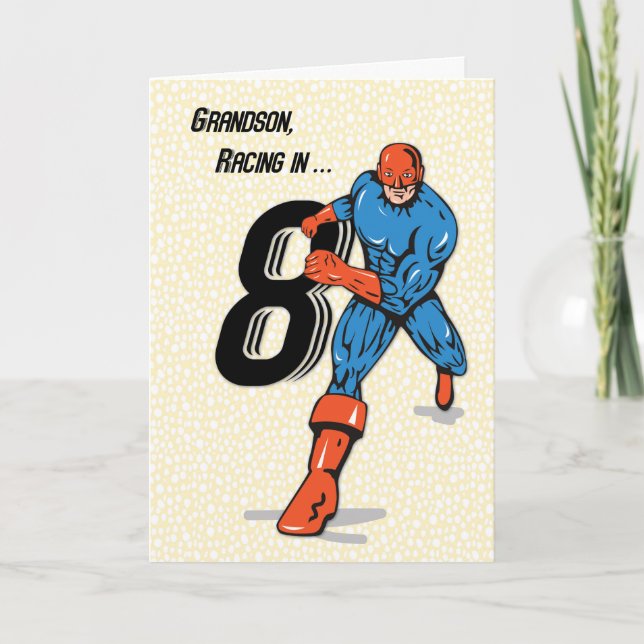 Grandson 8th Birthday Superhero Card (Front)