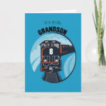 Grandson 8th Birthday Train, Little Boy, Blue Card<br><div class="desc">his card in blue,  red,  black and white colors is perfect for a little boy. A train with a big number eight comes fast with good wishes for your Grandson on his 8th Birthday.</div>