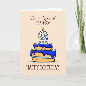 Grandson 9th Birthday  9 On Sweet Blue Cake Card by sandrarosecreations at Zazzle