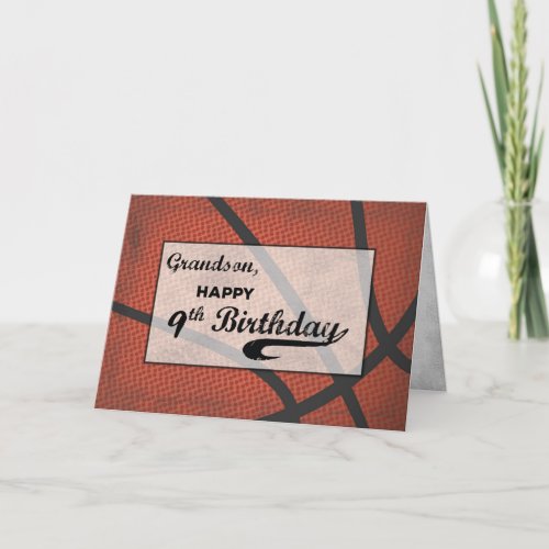 Grandson 9th Birthday Basketball Large Distressed Card