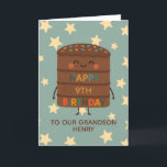 Grandson 9th Birthday Cute Custom Chocolate Cake Card<br><div class="desc">Celebrate your grandson's big day with this adorable 9th birthday card featuring a cute smiling choco cake character illustration, colorful sprinkles, and a cheerful “Happy Birthday” message. Set against a playful star background, this card is perfect for kids who love fun, silly, and sweet designs. Personalize it with the child’s...</div>