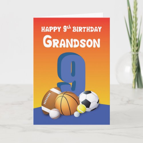 Grandson 9th Birthday Sports Balls Card
