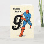 Grandson 9th Birthday Superhero Card<br><div class="desc">He’s 9 years old,  and a real superhero! This birthday card,  with a superhero running in with the number 9,  will delight your grandson as you wish him a happy birthday!</div>