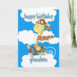 Grandson Aeroplane / Airplane Giraffe Birthday Car Card