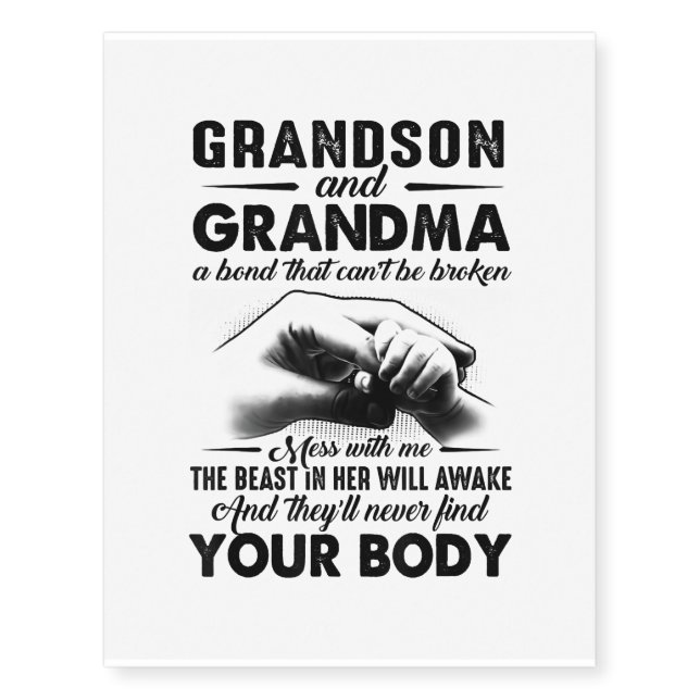Grandson and grandma bond that cant be broken gift temporary tattoos (Front)