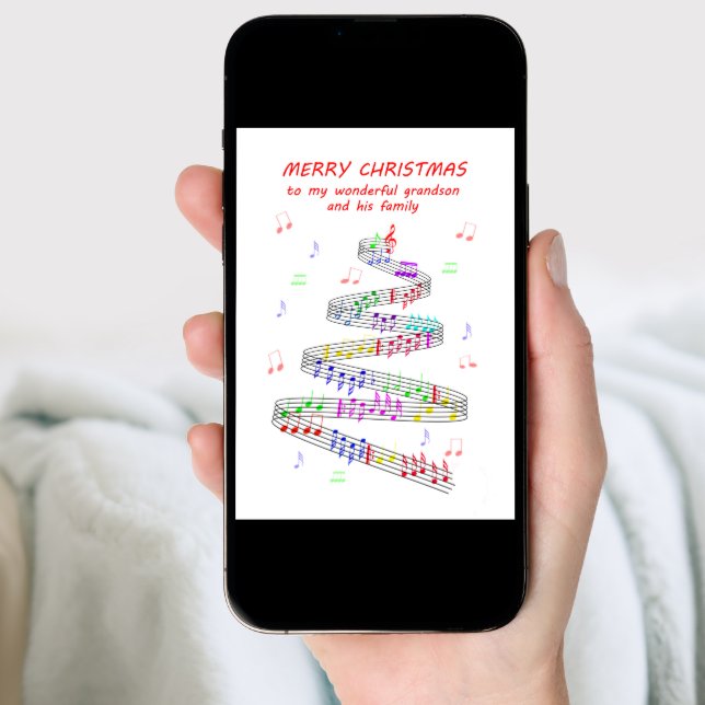 Grandson and his Family Sheet Music Christmas Holiday Card (Front Digital)