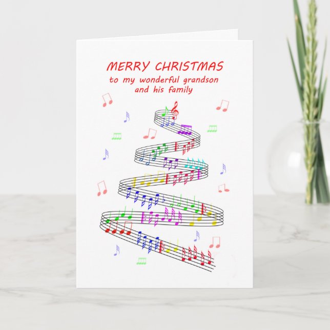 Grandson and his Family Sheet Music Christmas Holiday Card (Front)