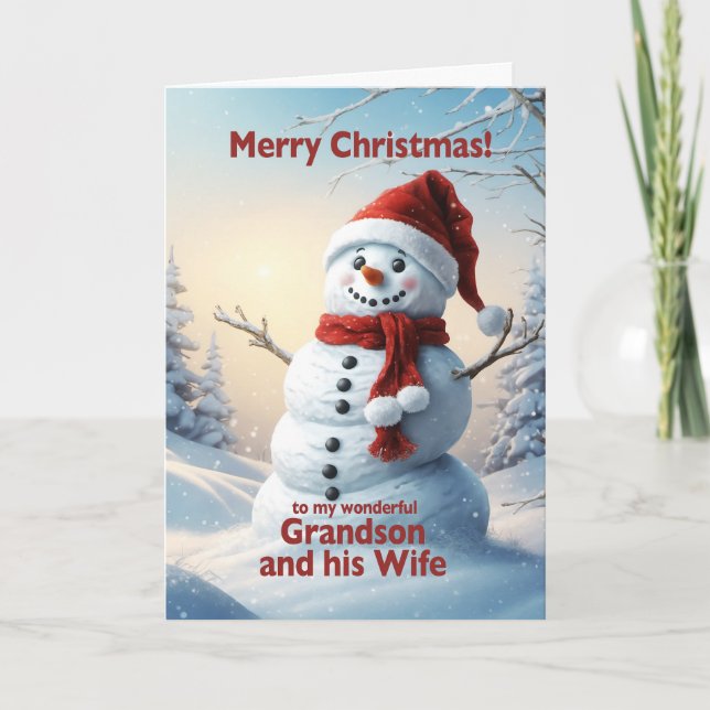 Grandson and his Wife Christmas Snowman  Holiday Card (Front)