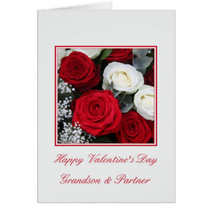 Grandson and Partner red and white roses Cards