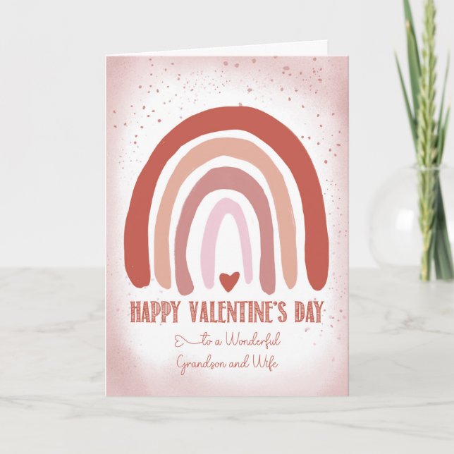 Grandson and Wife Valentine Hand Painted Soft Pink Card (Front)