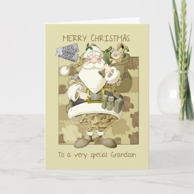 grandson, armed forces military Christmas greeting Holiday Card (Front)
