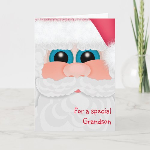 Grandson at Christmas Cute Santa Face Holiday Card
