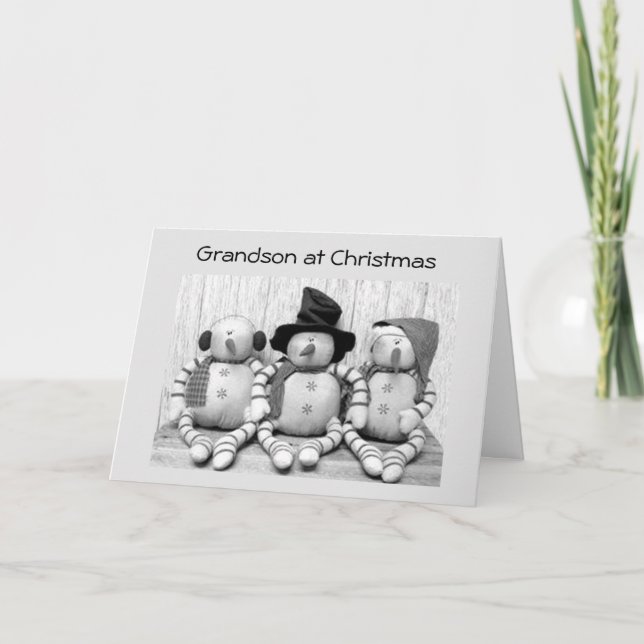 **GRANDSON** AT CHRISTMAS FROM CUTE SNOWMEN HOLIDAY CARD (Front)