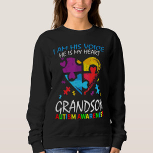 Grandson Autism Awareness I Am His Voice Heart Puz Sweatshirt