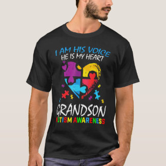Grandson Autism Awareness I Am His Voice Heart Puz T-Shirt