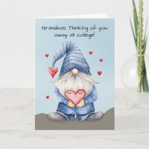 Grandson Away at College Valentine Funny Gnome Card
