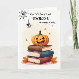 Grandson Away at School Funny Halloween Spider Card