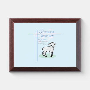 Grandson Baptism Blue Boy Lamb Personalized Award Plaque