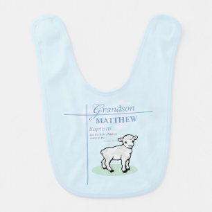 Grandson Baptism Blue Boy Lamb Personalized Baby Bib
