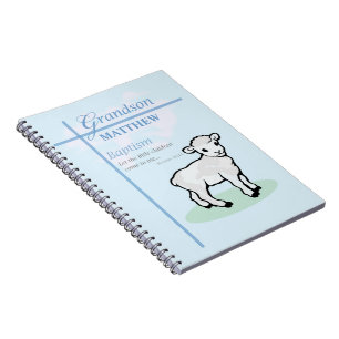 Grandson Baptism Blue Boy Lamb Personalized Notebook