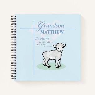 Grandson Baptism Blue Boy Lamb Personalized Notebook