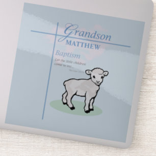 Grandson Baptism Blue Boy Lamb Personalized Sticker
