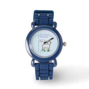 Grandson Baptism Blue Boy Lamb Personalized Watch