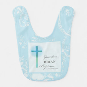 Grandson Baptism Blue Lace Personalized Baby Bib