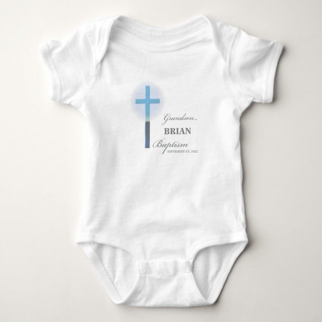 Grandson Baptism Blue Lace Personalized Baby Bodysuit (Front)