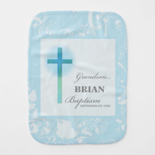 Grandson Baptism Blue Lace Personalized Baby Burp Cloth