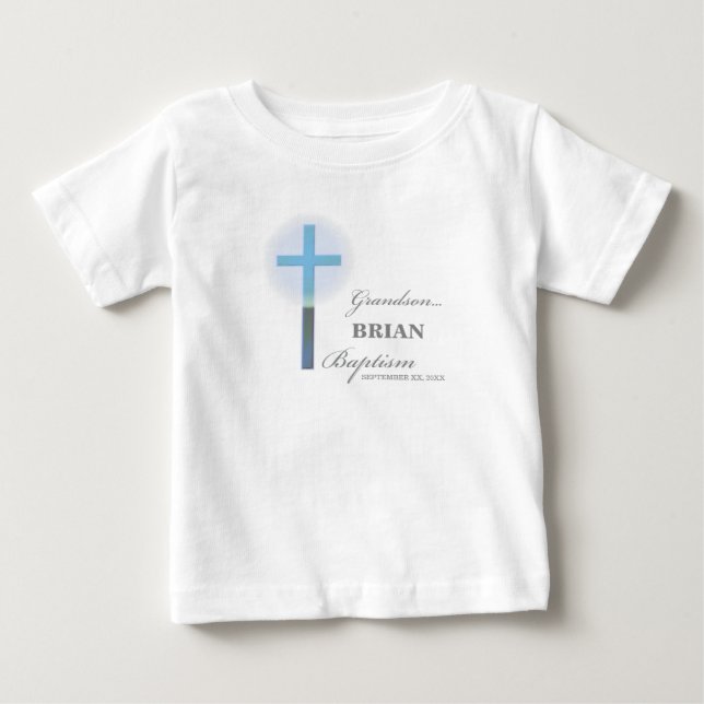 Grandson Baptism Blue Lace Personalized Baby T-Shirt (Front)
