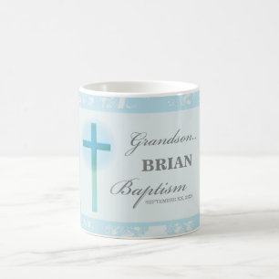 Grandson Baptism Blue Lace Personalized Coffee Mug