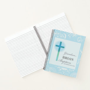 Grandson Baptism Blue Lace Personalized Notebook