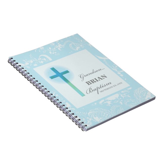 Grandson Baptism Blue Lace Personalized Notebook (Right Side)