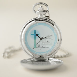 Grandson Baptism Blue Lace Personalized Pocket Watch