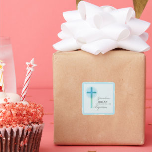 Grandson Baptism Blue Lace Personalized Square Sticker