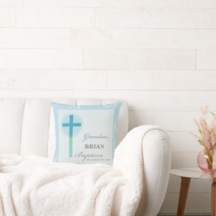 Grandson Baptism Blue Lace Personalized Throw Pillow